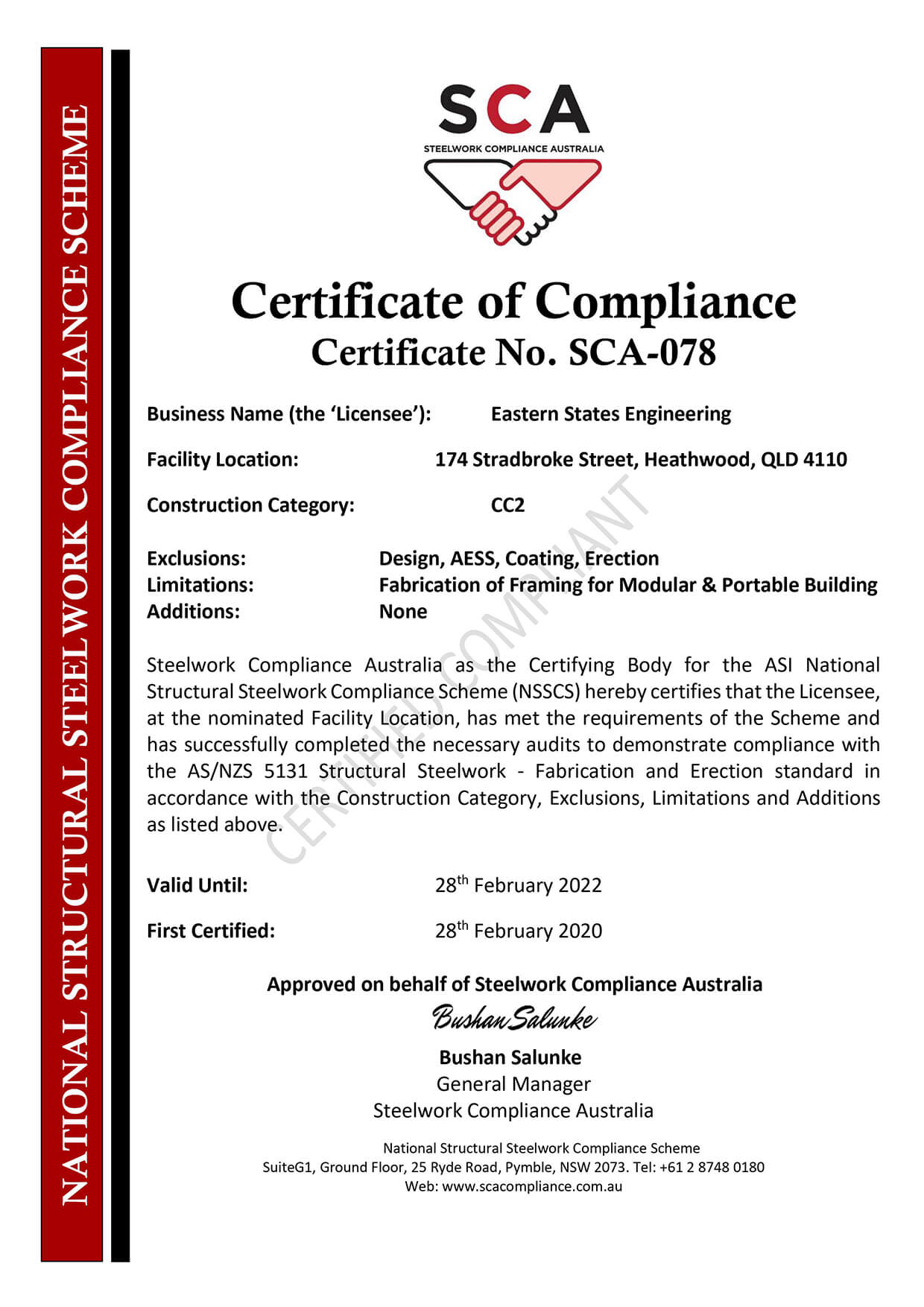 certificate-of-compliance-sca-078-cc2-eastern-states-engineering-qld-feb-2022